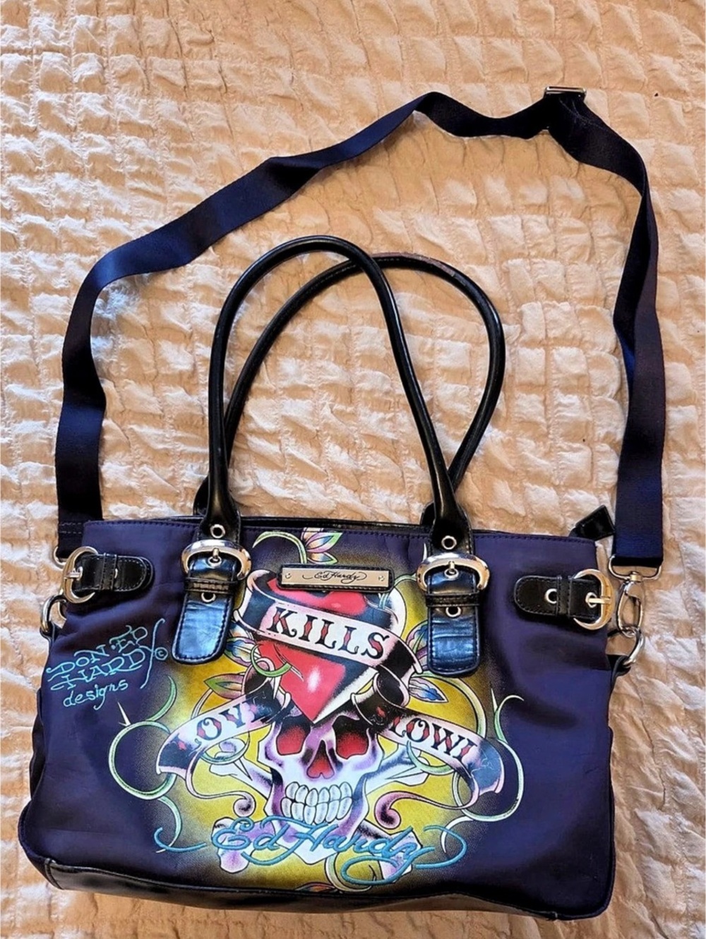 Ed Hardy Purple Graphic Tote Bag - Y2K, Vintage